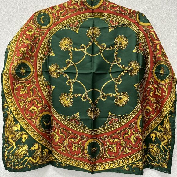 Echo Scarfs Florentia Square Rolled Edge Green Yellow Gold Rd 25" Silk - Picture 5 of 5